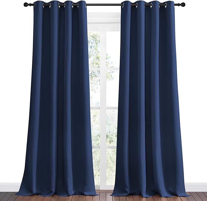 NICETOWN Navy Blackout Curtains 96" Long for Living Room, Thermal Insulated Window Treatment Light Reducing Room Darkening Drapes for Boys Kids Bedroom, Classroom, Apartment (55" W x 96” L, Set of 2)