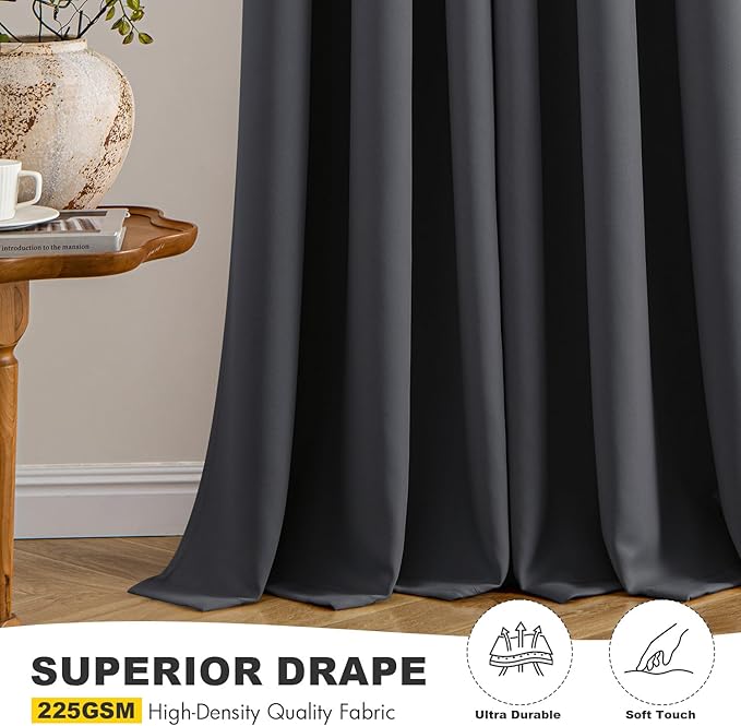 MIULEE Dark Grey Blackout Curtains - Bedroom Window Treatment Curtains Thermal Insulated Room Darkening Drapes for Living Room Kitchen Grommet Top Light Blocking Drapery, 40 x 54 Inches Long, 2 Panels