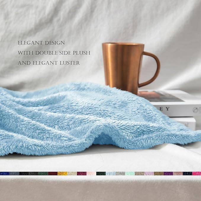 Exclusivo Mezcla Plush Fuzzy Fleece Throw Blanket Extra Large, Super Soft, Fluffy and Warm Blankets for Couch, Bed, All Season (Light Blue, 50x70 inches)