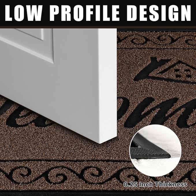 Yimobra Welcome Mat, Heavy Duty Sturdy Door Mats for Home Entrance Outdoor Indoor, Front Doormat for Outside Patio Floor Entry Porch Garage Office, Waterproof, Low Profile, 36x24, Coffee