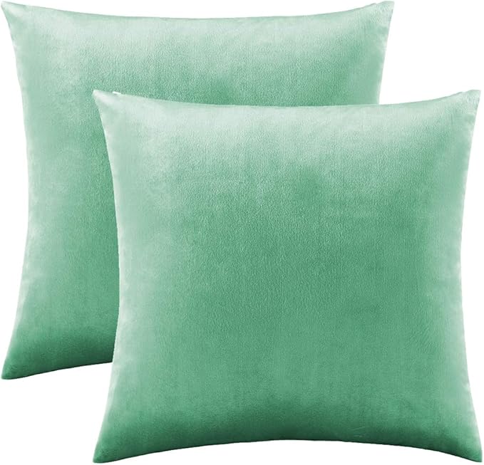 GIGIZAZA Decorative Couch Throw Pillow Covers,Set of 2 Mint Turquoise Square Pillow Cushion Covers 22x22,Pillow Cases Velvet Pillow Covers