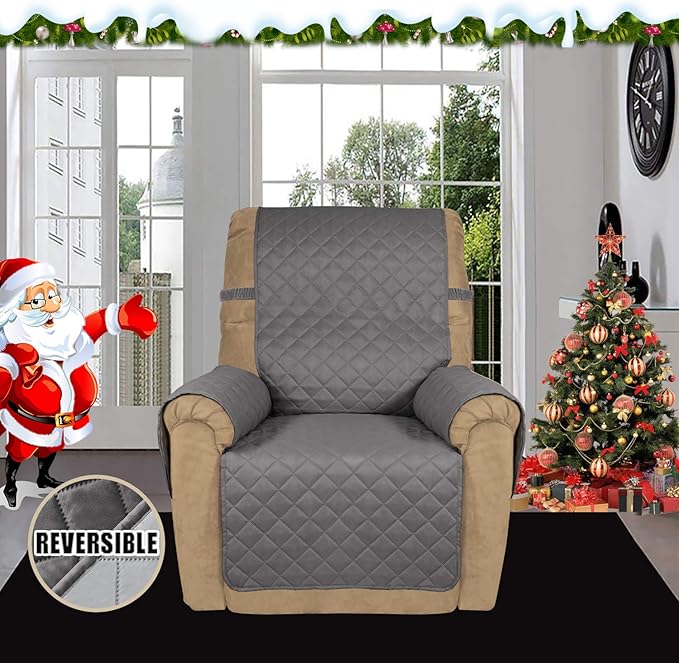Easy-Going Recliner Sofa Slipcover Reversible Sofa Cover Water Resistant Couch Cover Furniture Protector with Elastic Straps for Pets Kids Children Dog Cat (Recliner, Gray/Light Gray)