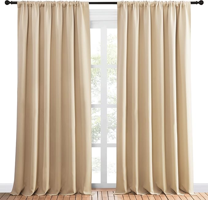 NICETOWN Room Darkening Curtains for Bedroom - Triple Weave Home Decoration Thermal Insulated Solid Drapes for Patio Door (Biscotti Beige, Set of 2 Panels, 70 x 95 Inch)
