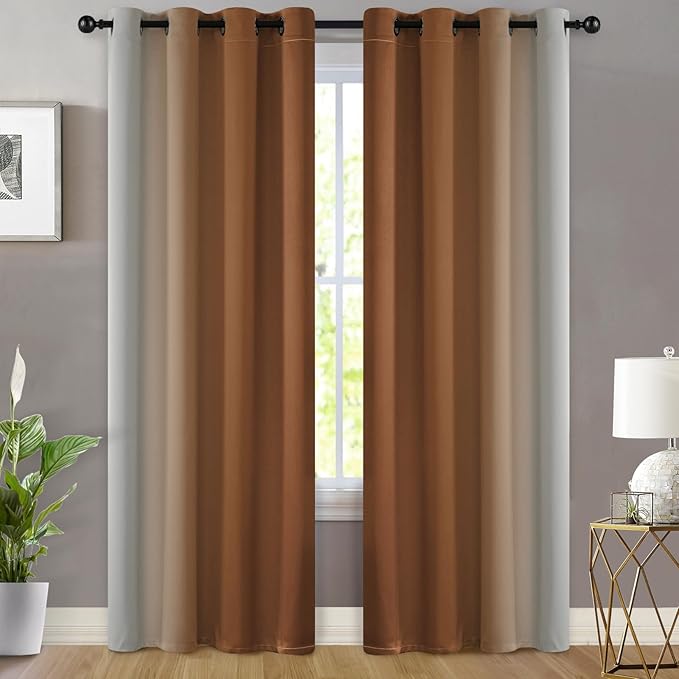 Yakamok Greyish White and Burnt Orange Ombre Curtains,Light Blocking Curtains,Room Darkening Grommet Window Drapes for Bedroom(Burnt Orange,52x84 Inch,2 Panels)