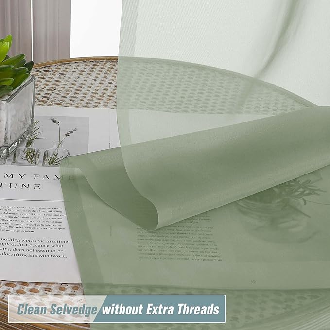 Sage Green Sheer Curtains Tier 30 Inches Length 2 Panels, Light Filtering Lightweight Soft Window Treatments Drapes, Cute Elegant Cafe Curtains for Nursery, Dual Rod Pocket, 2x42Wx30L Inches