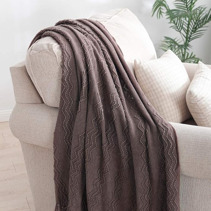 BOURINA Brown Throw Blanket 60x80 Inches Throw Textured Solid Soft Sofa Throw Couch Knitted Decorative Blanket