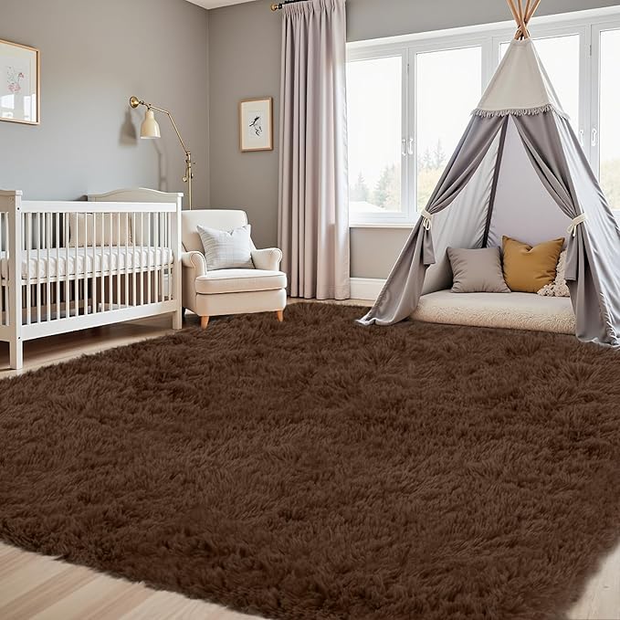 4x6 Area Rugs for Living Room Rug: Soft Fluffy Shag Brown Rugs for Bedroom, Non-Slip Large Fuzzy Plush Rug Indoor Floor Carpet for Nursery Kids Boys Girls Room, Dorms, Playroom, Modern Home Decor