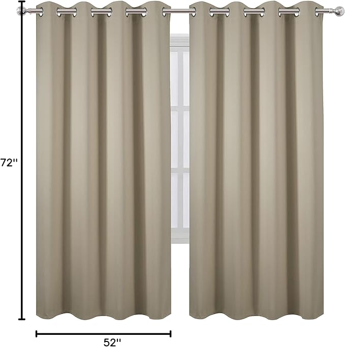 LEMOMO Beige Thermal Blackout Curtains/52 x 72 Inch/Set of 2 Panels Room Darkening Curtains for Bedroom