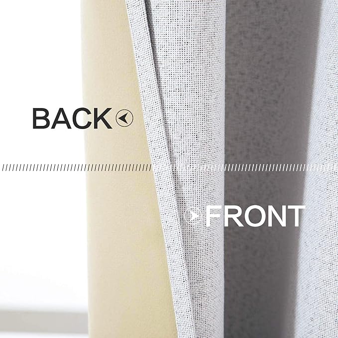 MIULEE Linen Blackout Curtains for Bedroom Solid 100% Blackout Thermal Insulated Grayish White Curtains Grommet Room Darkening Curtains/Drapes for Living Room 42x90 Inch (2 Panels)