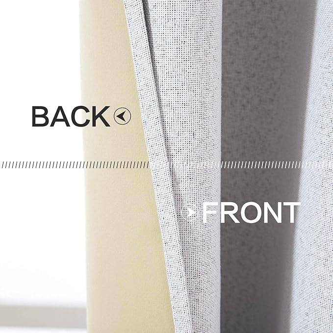 MIULEE Linen Texture Curtains for Bedroom Solid 100% Blackout Thermal Insulated Grayish White Curtains Grommet Room Darkening Curtains/Drapes for Living Room Nursery 52x96 Inch (2 Panels)