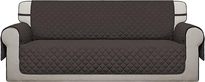 Easy-Going 4 Seater Sofa Slipcover Reversible Sofa Cover Water Resistant Couch Cover with Foam Sticks Elastic Straps Furniture Protector for Pets Children Dog Cat (XX-Large, Chocolate/Chocolate)