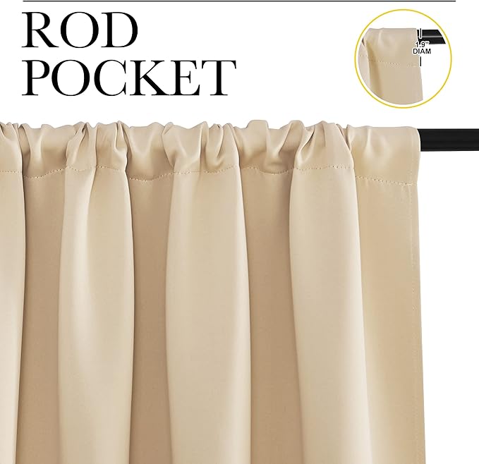 NICETOWN Blackout Room Darkening Curtains - Home Decoration Light & Noise Reducing Thermal Insulated Window Draperies with Rod Pocket Top (Biscotti Beige, Set of 2, 34 inches Wide x 30 inches Long)