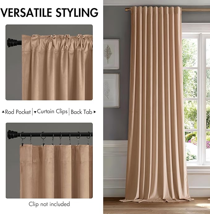 MIULEE Blush Beige Velvet Curtains 90 inches - Luxury Blackout Curtains for Bedroom Living Room Thermal Insulated Super Soft Window Drapes Rod Pocket & Back Tab, W52 x L90 inches, 2 Panels