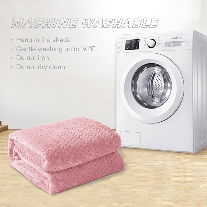 Exclusivo Mezcla Fleece Twin Size Blanket for Bed, 60x80 Inches Soft Cozy Jacquard Flannel Blankets, Lightweight Fuzzy Plush Warm for Women, Pink