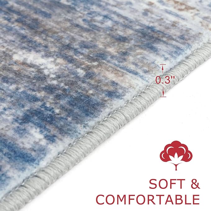 KOZYFLY Modern Abstract Hallway Runner Rug, 2x8 Kitchen Rugs Non-Slip Washable Soft Striped Runner Rugs, Print Blue Rust Carpet Runner for Entryway Bathroom Laundry Room Foyer
