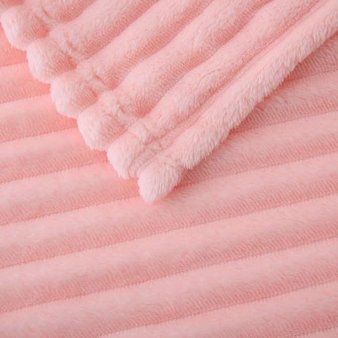 Light Pink Fleece Throw Blanket 50”×70” for Couch Sofa Bed,Super Soft Cozy Plush Microfiber Flannel Blanket with Stripes Design Lightweight for Adults,Woman,Girls