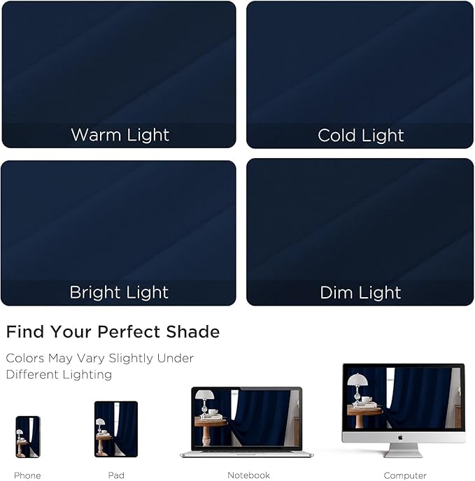 Joydeco Blackout Curtains 84 Inch Length 2 Panels Set, Thermal Insulated Long Curtains& Drapes 2 Burg, Room Darkening Grommet Drapes for Living Room Bedroom Window (Navy Blue, W52 x L84 Inch)