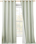 NICETOWN Sage Green Blackout Linen Curtains 95 inches Long, 2 Pieces, 52" Wide Each Panel, Bronze Grommet Full Light Blocking Drapes with White Thermal Insulated Coating for Nursery, Hall, Villa