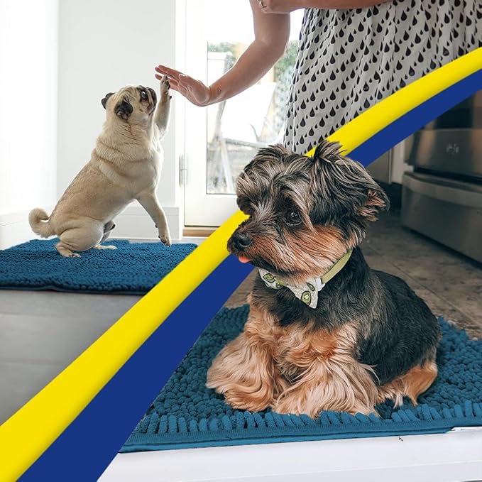 Muddy Mat® | Super Absorbent Door Mat Indoor, Microfiber Quick Dry Chenille Entryway Rug, Non-Slip Front Door Mat, Indoor Mats for Entryway, Machine Washable Pet Rug, Atlantic Blue 24"x120"