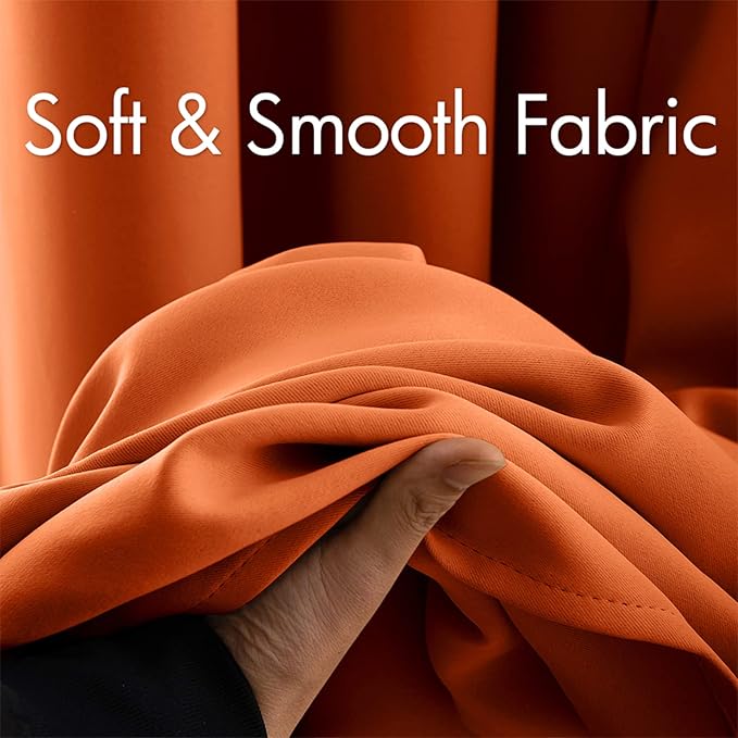 MIULEE 2 Panels Orange Blackout Curtains Room Darkening Thermal Insulated Fall Drapes Solid Window Treatment Set Grommet Top Light Blocking Curtain for Living Room/Bedroom 42x84 inch