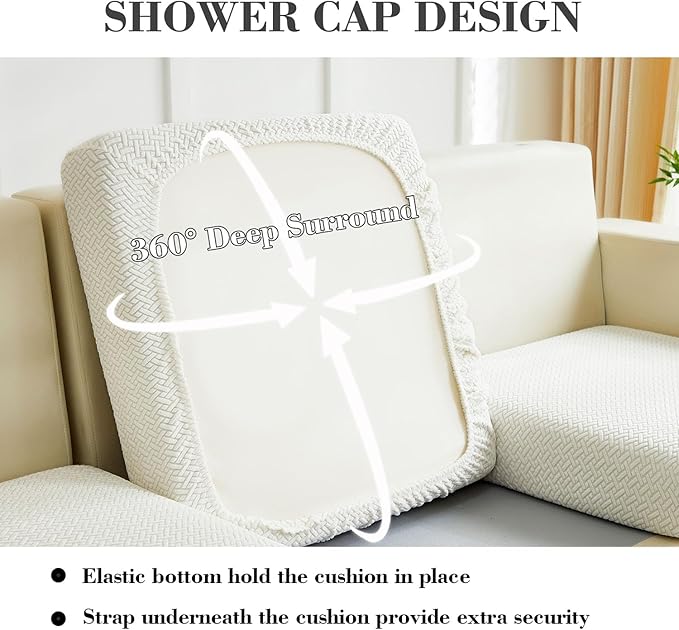 Couch Covers for 3 Cushion Sofa Pet Friendly Couch Cushion Covers Universal Sofa Covers Washable Stretch Slipcovers for Sectional Sofa (Texture Ivory White,Large Triple Seat Cover)