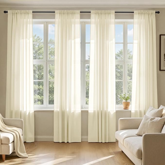 MIULEE Light Cream Sheer Curtains 84 Inches Long, 4 Panels Set, Light Filtering Rod Pocket Voile Drapes for Living Room and Bedroom, Airy Soft Fabric Window Treatments, 42 x 84 Inches