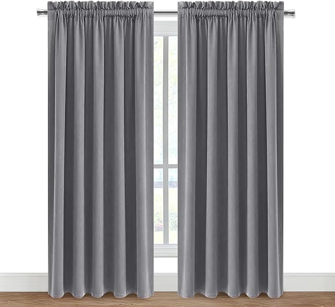 DWCN Grey Blackout Curtains for Bedroom, Thermal Insulated Energy Saving Room Darkening Curtains for Living Room (W60 x L84 inch, Set of 2 Panels, Top of Rod Pocket)