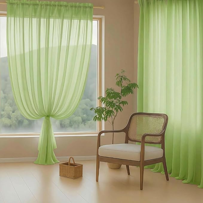 Sheer Curtains 84 Inches Long 2 Panels, Elegant Airy Transparent Light Filtering Window Curtains, Window Drapes for Christmas, Top Dual Rod Pocket Design, Lime, 2x42Wx84L Inches