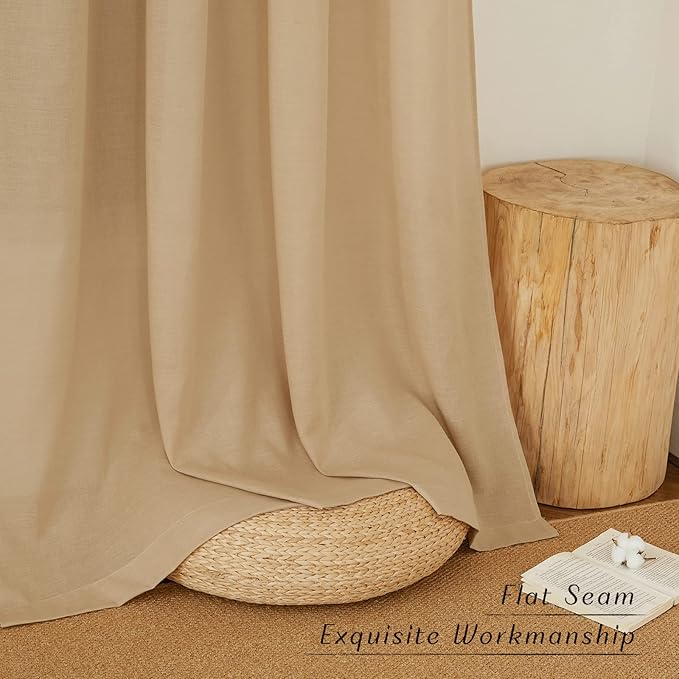 NICETOWN Living Room Curtains 84 inch Long Linen Blend, Grommet Privacy Added Thick Flax Semi Sheer Not See Through Window Curtains & Drapes for Bedroom/Farmhouse, Burlap, W55 x L84, 2 Panels