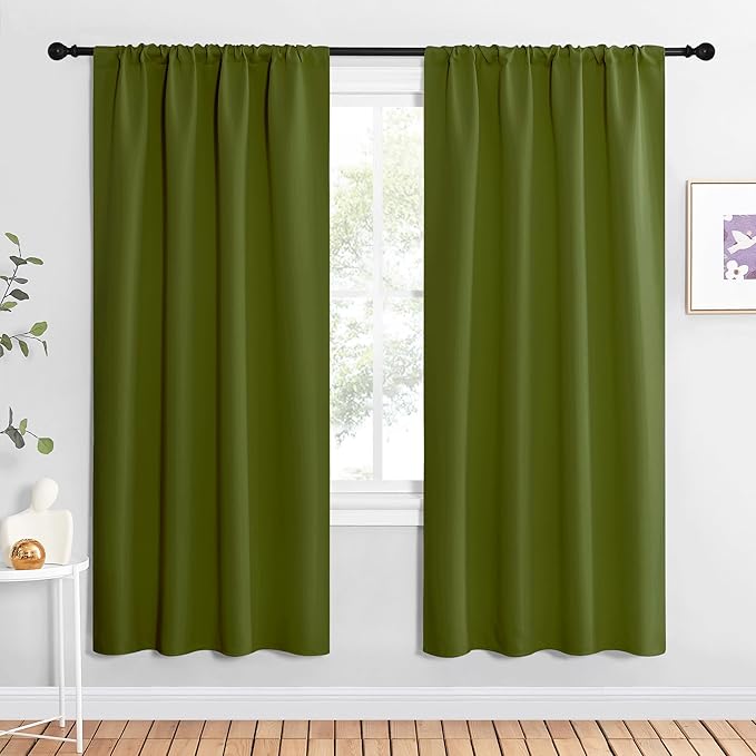 NICETOWN Blackout Curtains for Living Curtains, Olive, 2 Panels, 42 by 72, Room Darkening Window Curtain Panels, Easy-Care Solid Thermal Insulated Draperies/Drapes for Daughter Room