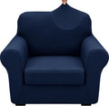 XINEAGE 2026 New 2 Pieces Chair Covers with Arms Super Stretch Chair Slipcover for Living Room Pet Dog Universal Slip Cover Anti Slip Armchair Furniture Protector (Navy Blue), 31"-46"(1 Cushion)