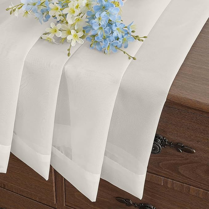 Ivory Small Sheer Curtains Tier 24 Inches Length 2 Pieces, Light Filtering Cafe Curtains Sheers for Living Room Bathroom, Modern Window Treatments Dual Rod Pocket Panels, 2X42Wx24L Inches