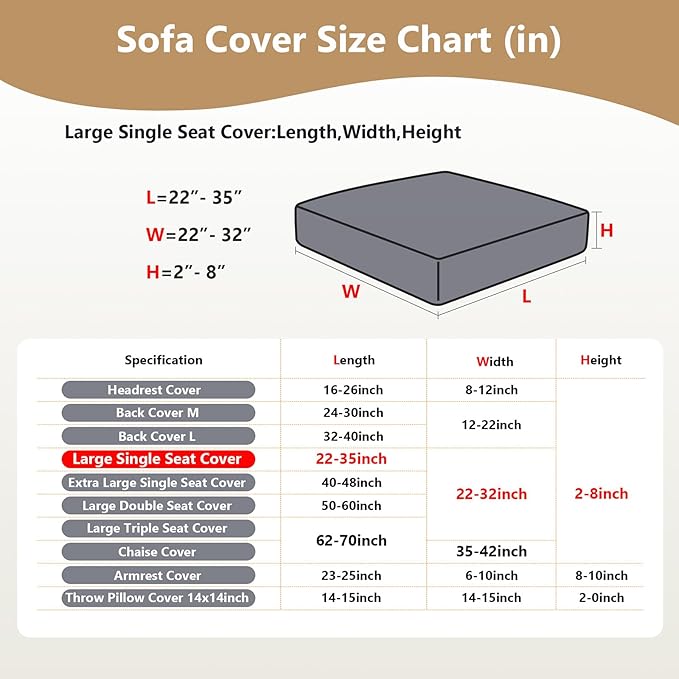 Couch Cushion Covers for Sofa Couch Covers Wear-Resistant Universal Sofa Cover Washable Stretch for Sectional Slipcovers (Texture-Brown,Large Single Seat Cover)