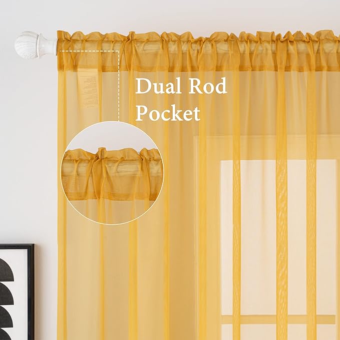 MIULEE 2 Panels Solid Color Sheer Window Curtains Elegant Window Voile Fall Panels/Drapes/Treatment for Bedroom Living Room (54X90 Inches Gold)