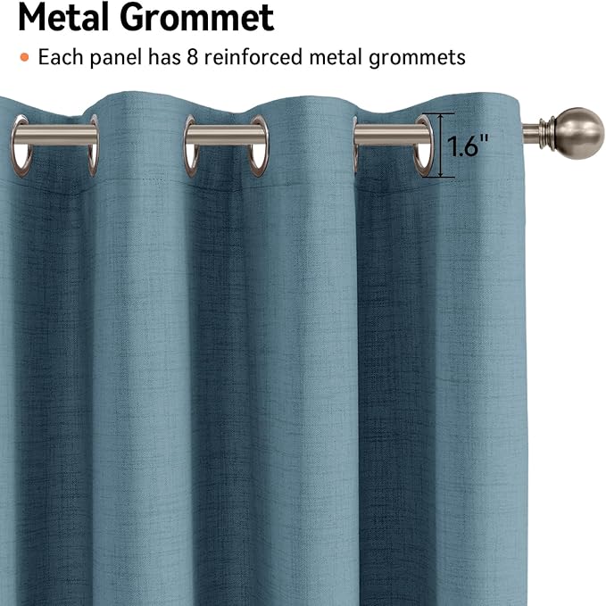 100% Blackout Shield Linen Blackout Curtains for Bedroom, Stone Blue Grommet Curtains for Living Room, Thermal Insulated Room Darkening Drapes for Nursery, Boho Home Decor, 50" W x 84" L, 2 Panels