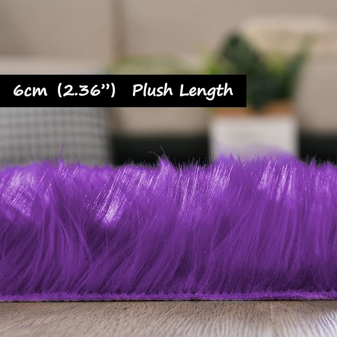 Goolela Fluffy Rug Runners 2x6 Purple Faux Sheepskin Fur Rug Washable Fuzzy Shag Rug for Living Room Bedroom Chair Couch Cover Rectangle