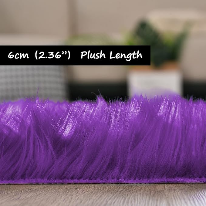 Goolela Purple Sheepskin Rug 4x6 Fluffy Fuzzy Furry Carpet for Bedroom Bedside Faux Fur Soft Shaggy Plush Rectangle