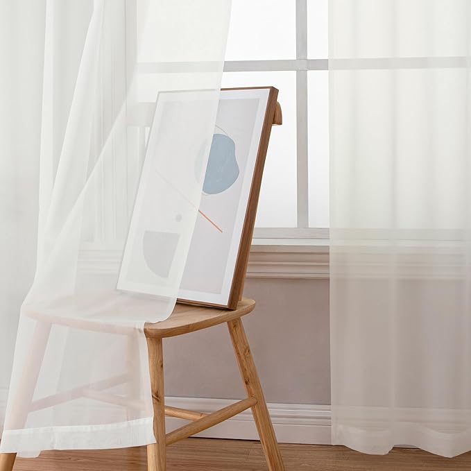 Aiyufeng Ivory Sheer Curtains 90 Inches Long, Light Filtering Rod Pocket Solid Color Window Sheer Curtain Panels, Elegant Curtains & Drapes for Living Room, Bedroom 2 Panels (Ivory, 59" W x 90" L)