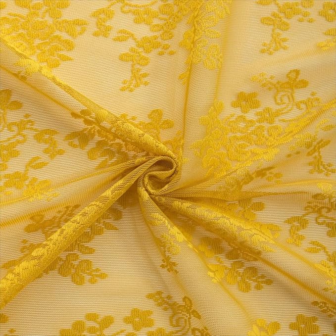YJ YANJUN Vintage Lace Curtains 63 Inch Length-Victorian Floral Pattern Mustard Yellow Sheer Curtain Panels for Living Room Bedroom,Light Filtering, Summer Drapes 2 Panels 52W x 63L