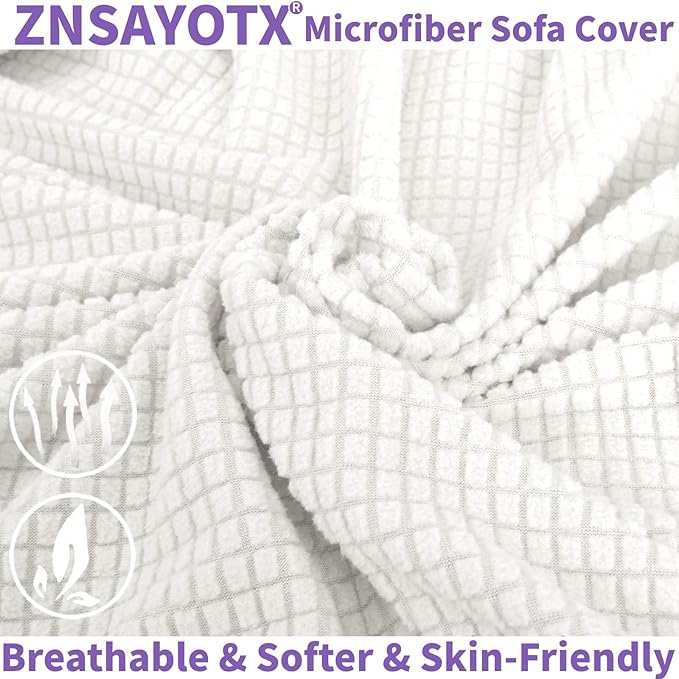 ZNSAYOTX Super Stretch Couch Cover (72"-92") Universal Sofa Covers with Elastic Bottom, Dog Cat Pets Friendly Washable Furniture Protector Fitted Sofa Slipcovers Stay in Place (White, Sofa)