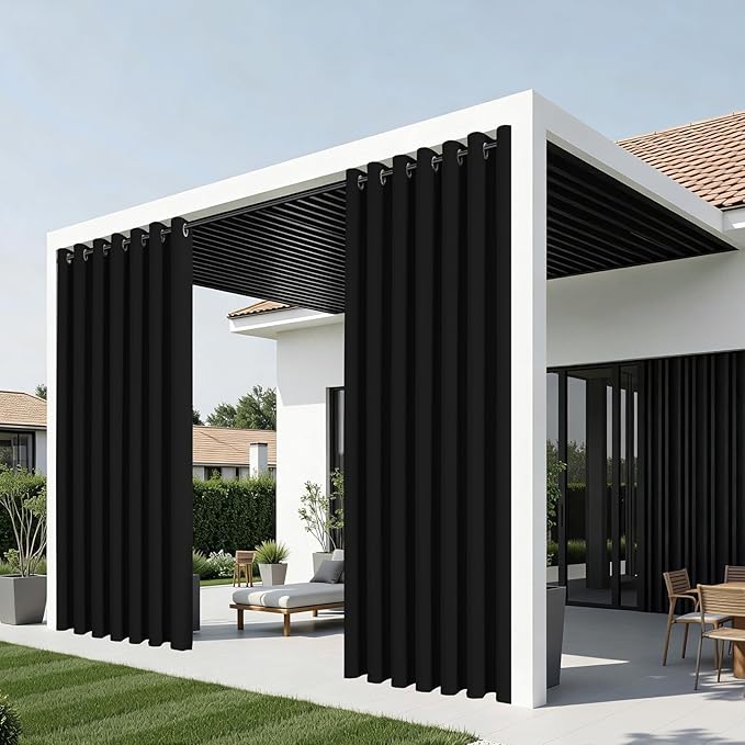 Joydeco Blackout Patio Sliding Door Curtains 108 Inches Long, Grommet Privacy Room Divider Curtains, Extra Wide Thermal Blackout Drapes for Bedroom Living Room (Black, 80Wx108L, 1 Panel)