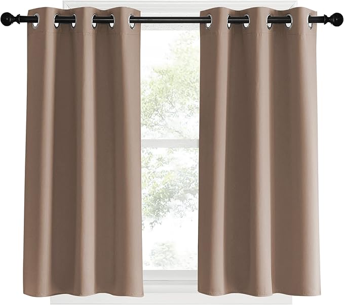 NICETOWN Blackout Small Curtains for Bedroom, W34 x L40, Set of 2, Cappuccino, Triple Weave Grommet Top Thermal Insulated Light Blocking Panels for Bathroom/Kitchen