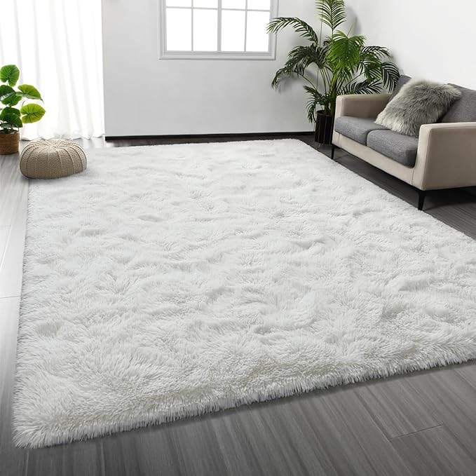 Deerhoo Large Shag Area Rugs 9 x 12, Plush Fuzzy Rugs for Living Room, Ultra Soft Fluffy Furry Rug for Bedroom, Indoor Carpet Nursery Rugs for Kids Room Home Decor, Cream White