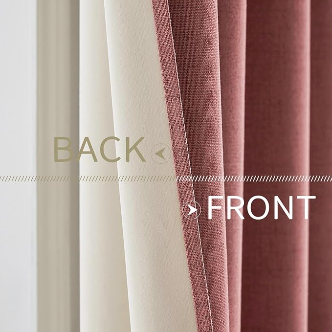MIULEE 100% Blackout Linen Textured Curtains for Bedroom Solid Thermal Insulated Dusty Rose Grommet Room Darkening Curtains & Drapes Luxury Decor for Living Room Nursery 52 x 63 Inch (2 Panels)