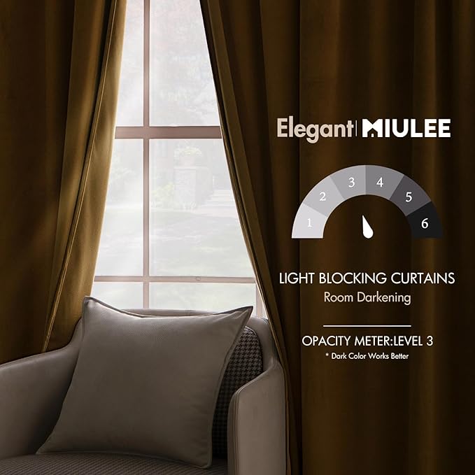 MIULEE Velvet Curtains 108 inches - Luxury Blackout Curtains for Bedroom Living Room Thermal Insulated Super Soft Window Drapes Rod Pocket & Back Tab, Golden, W52 x L108 inches, 2 Panels