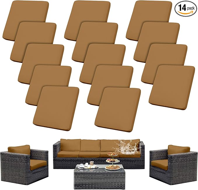 Outdoor Cushion Covers Set,14PCS Patio Furniture Couch Seat Slipcovers, Replacement for Sofa Sectional Chair(Cover，Only)