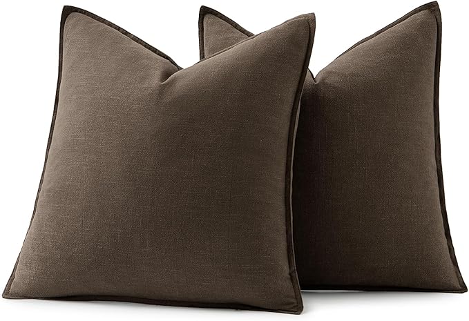 MIULEE Decorative Linen Pillow Covers 20x20 Inch Dark Coffee Chocolate Boho Farmhouse Neutral Winter Couch Throw Pillows for Bed Pack of 2 Accent Modern Pillowcase Sofa Livingroom Home Decor