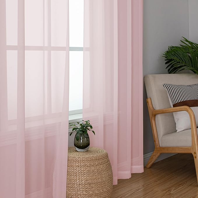 Simplebrand Blush Sheer Curtains 84 Inches Long, Light Filtering Rod Pocket Solid Color Window Sheer Curtain Panels, Elegant Curtains & Drapes for Living Room, Bedroom 2 Panels, 59" W x 84" L