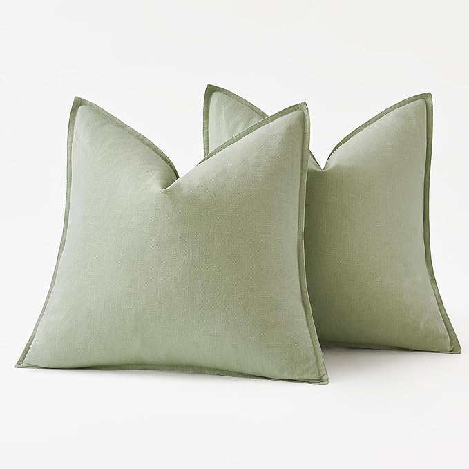 MIULEE Decorative Linen Pillow Covers 20x20 Inch Light Green Boho Farmhouse Neutral Spring Couch Throw Pillows for Bed Pack of 2 Accent Modern Pillowcase Summer Sofa Livingroom Home Decor