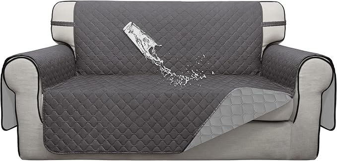 ISSUNTEX Double Protection 100% Waterproof Loveseat Sofa Covers for Living Room, Couch Covers for 2 Cushion Couch Sofa, Reversible Furniture Protector Sofa Cover for Dogs (Loveseat, Gray/Light Gray)